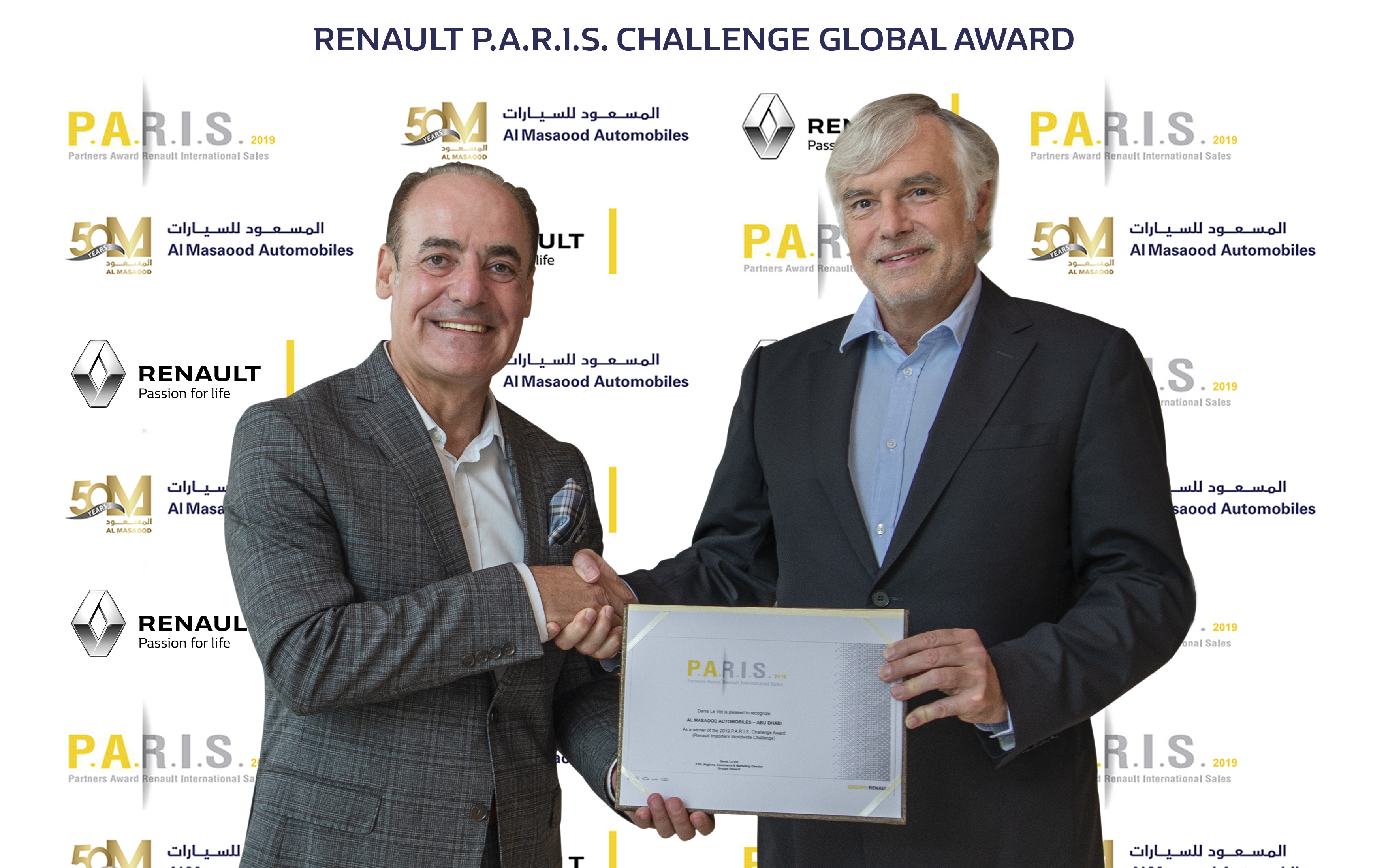Al Masaood Automobiles wins the prestigious “Renault Global Partners Award, P.A.R.I.S. Challenge” for the fiscal year 2019